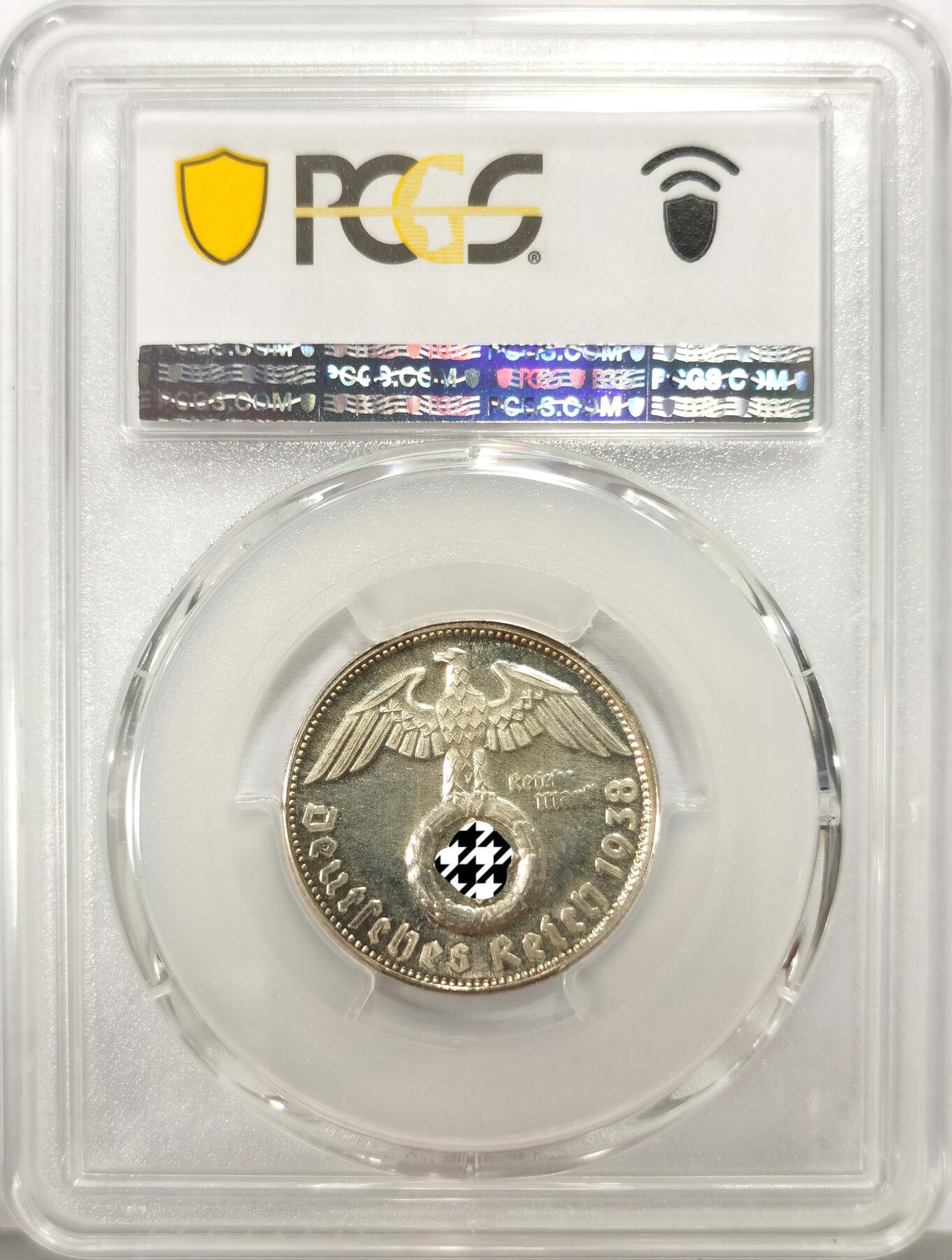 博洋堂世界钱币拍卖第136期（全场包邮） PCGS SP66 德国第三帝国1938年元首像造镀银2马克币型章，非常规币目录编号:X#27