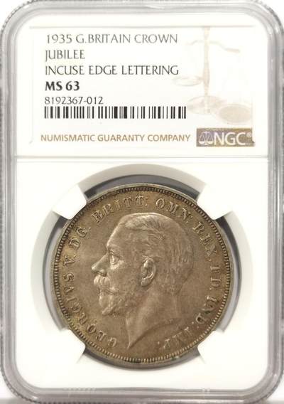 博洋堂世界钱币拍卖第136期（全场包邮） - NGC MS63 英国1935年木马剑1克朗，马剑面黑色包浆