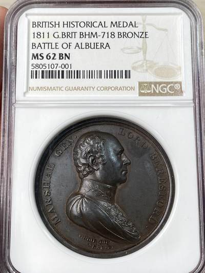 万国钱币拍卖第052期 - NGC MS62 1811年英国贝雷斯福德将军阿尔布埃拉战役纪念大铜章 穆迪原铸系列