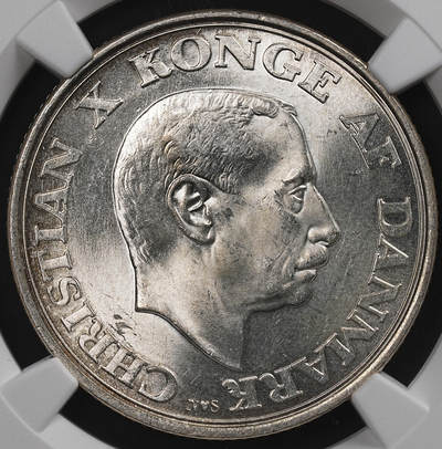 修遠堂世界钱币第八十二期 - NGC MS65 1945年丹麦国王75岁大寿纪念2克朗银币