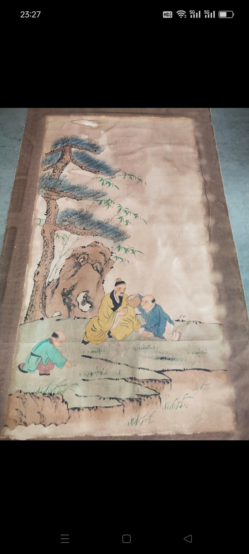 户里墙上摘下来的一幅老布画，画工精美绝伦，包浆醇厚自然，人物栩栩如生，惜没款没日期，应该是清代的，保真保老