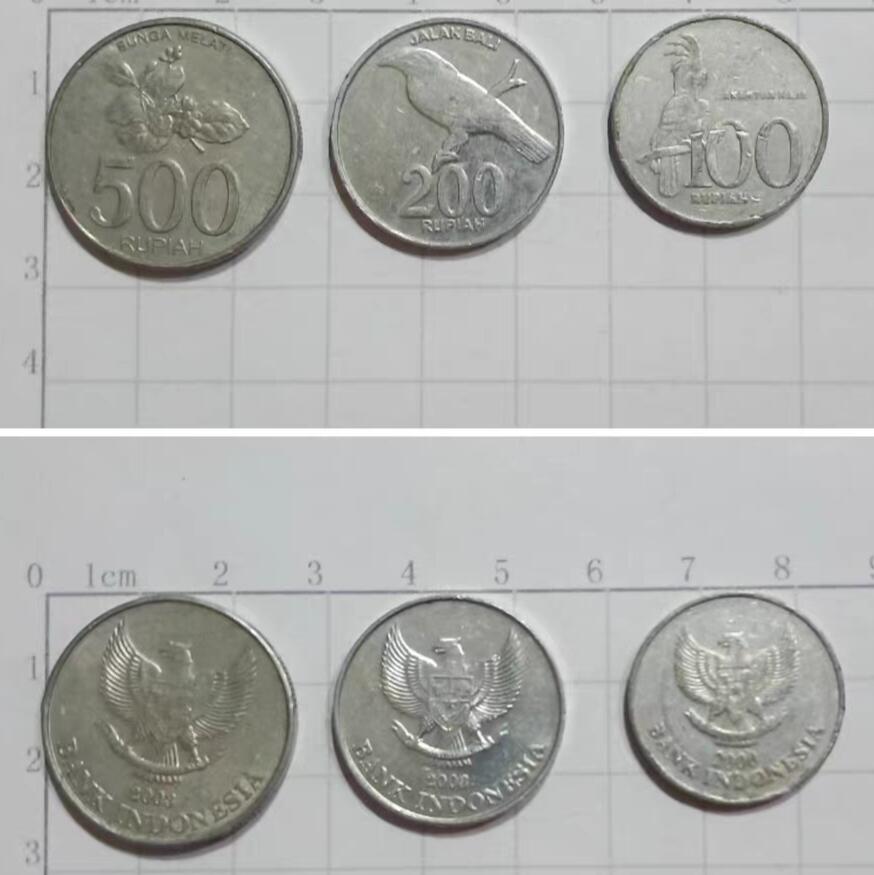 印尼100-200-500卢布3枚套旧币随机发货