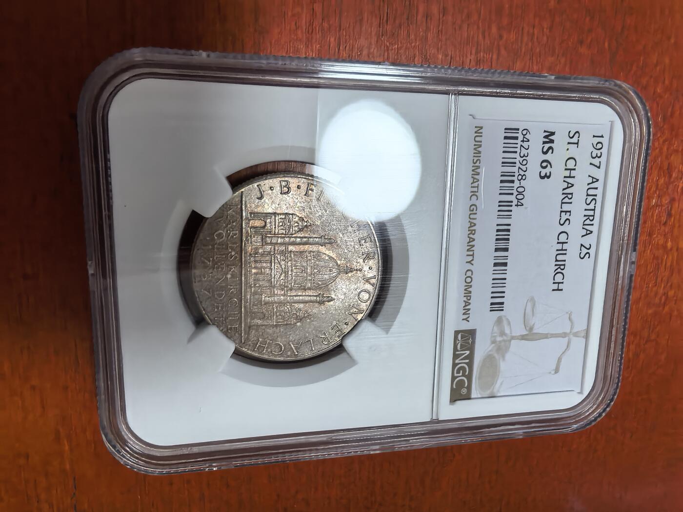 长老汇蛇年精选第四十二场拍卖 1937奥地利圣查理教堂2先令银币，NGC MS63