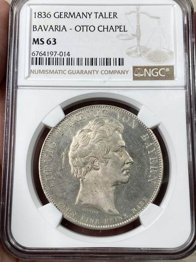 万国钱币拍卖第052期 - NGC MS63 1836年巴伐利亚路德维希一世纪念奥拓王子教堂历史大泰勒 1836年作为路一次子的希腊的国王奥拓访问德国挑选皇后 在基弗斯费尔登建造的奥托教堂竣工纪念 历史泰勒名誉品种之一 建筑浮雕感极美