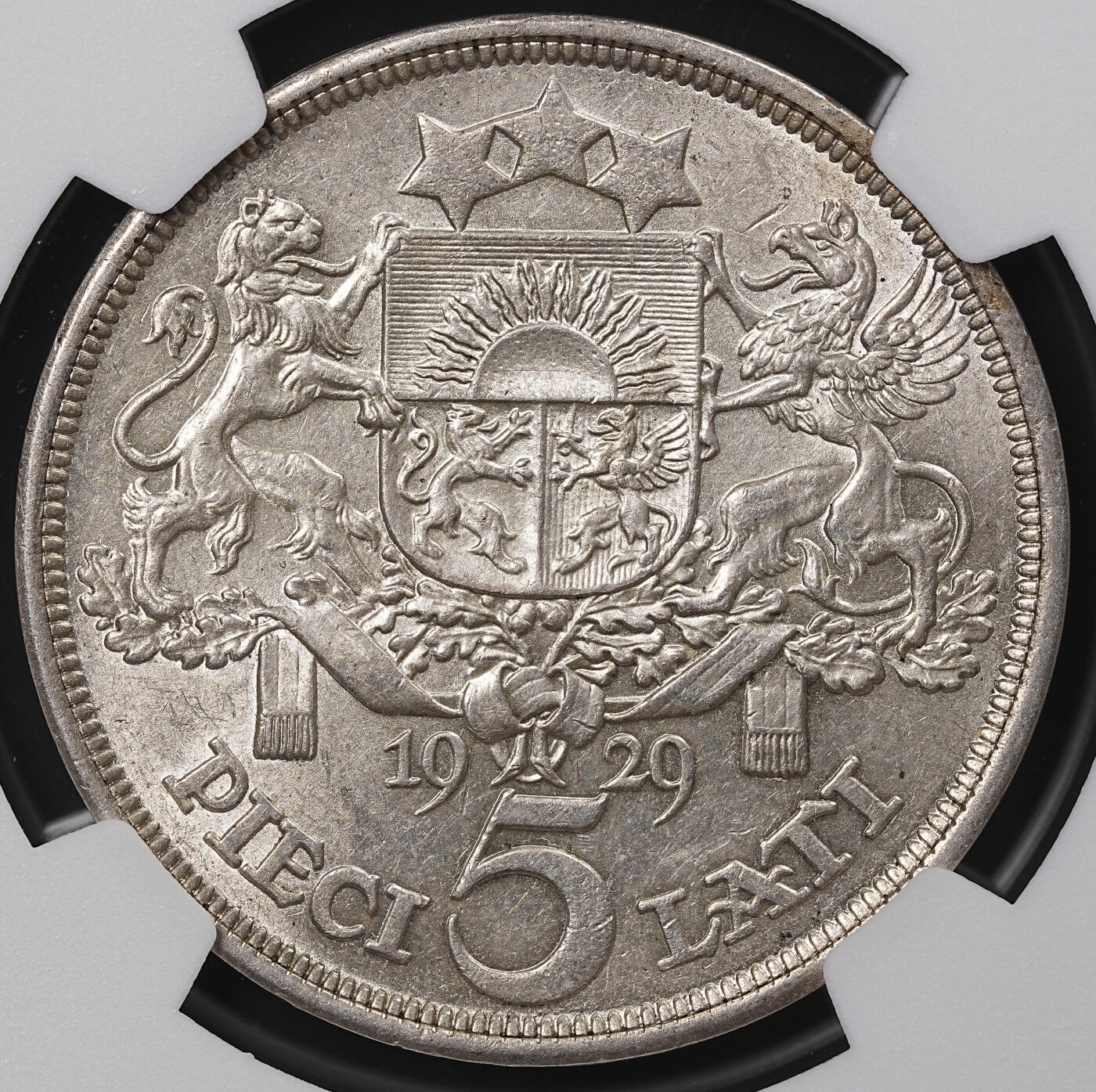 修遠堂世界钱币第八十二期 NGC MS61 1929年拉脱维亚5L大银币