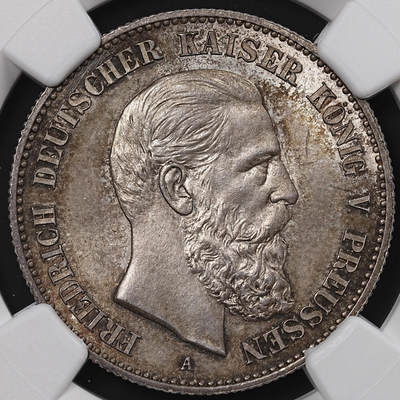 修遠堂世界钱币第八十二期 - NGC MS65 1888年普鲁士腓特烈三世2马克银币 五彩