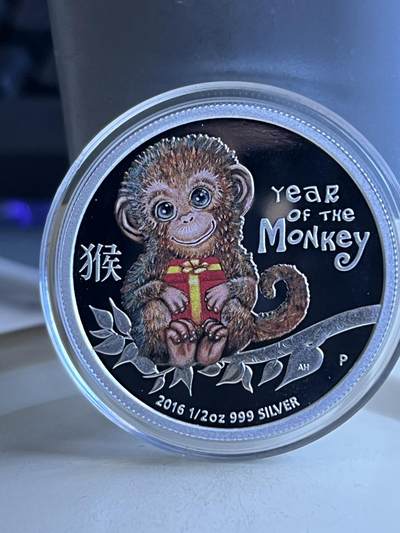 第173期拍卖【长期征集拍品】 - 图瓦卢2016中国生肖猴年喜庆猴宝宝半盎司彩银币，999银，发行7500枚