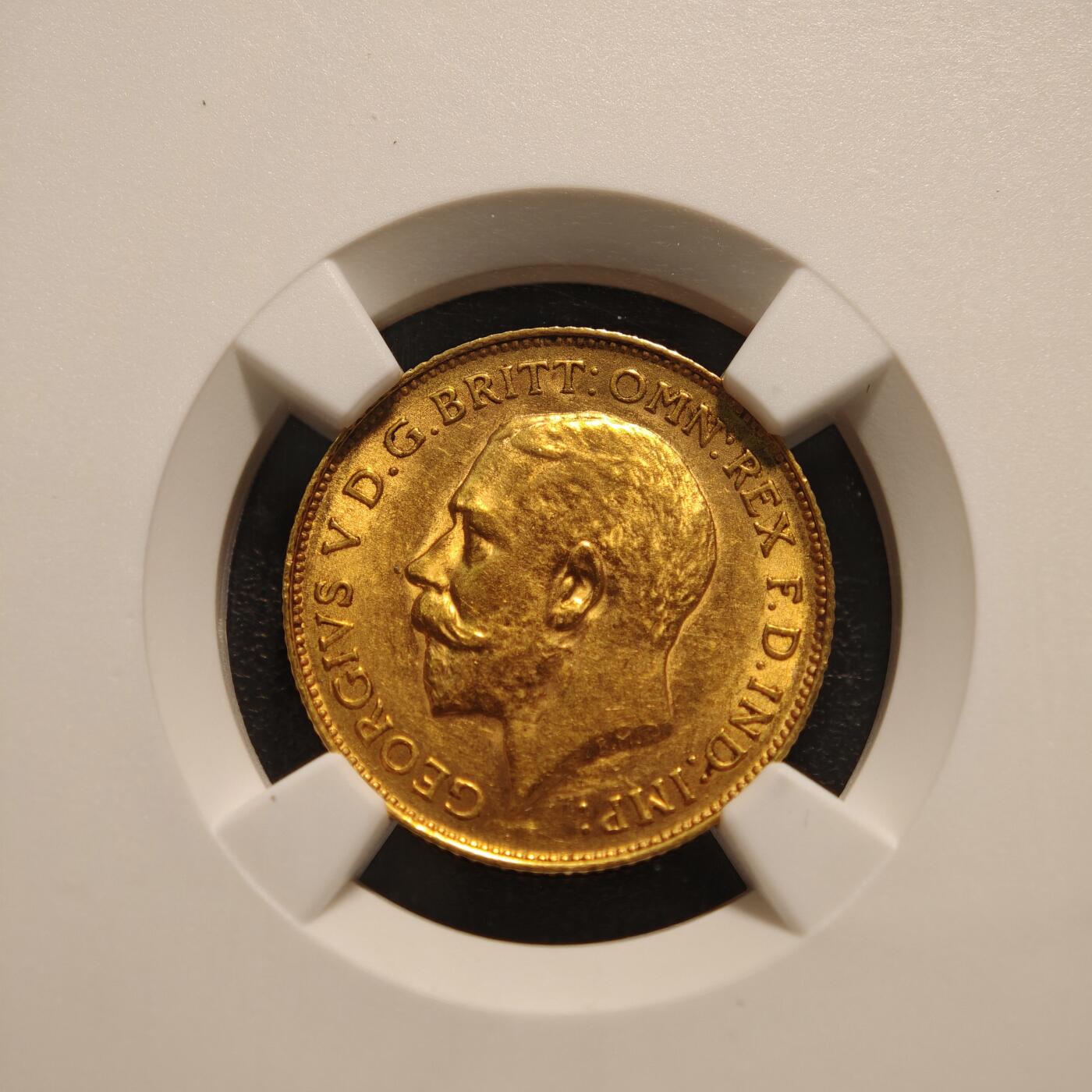 【德藏】世界币章拍卖第144期（拍品征集中~欢迎藏友联系） 1913年 英国乔治五世1/2镑马剑金币 NGC MS61 原光十足 状态极好