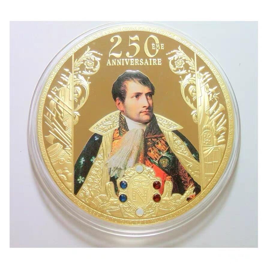 【艺术】法国拿破仑帝王像+雄鹰 高浮雕精制彩色超大镀金章 70MM 120克