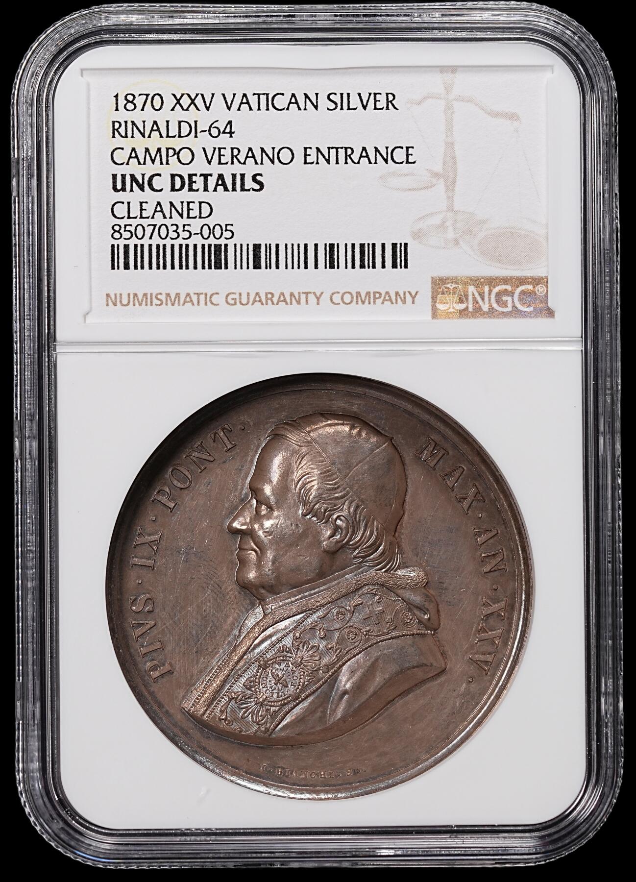 修遠堂世界钱币第八十二期 NGC UNCD 1870年梵蒂冈高浮雕大银章