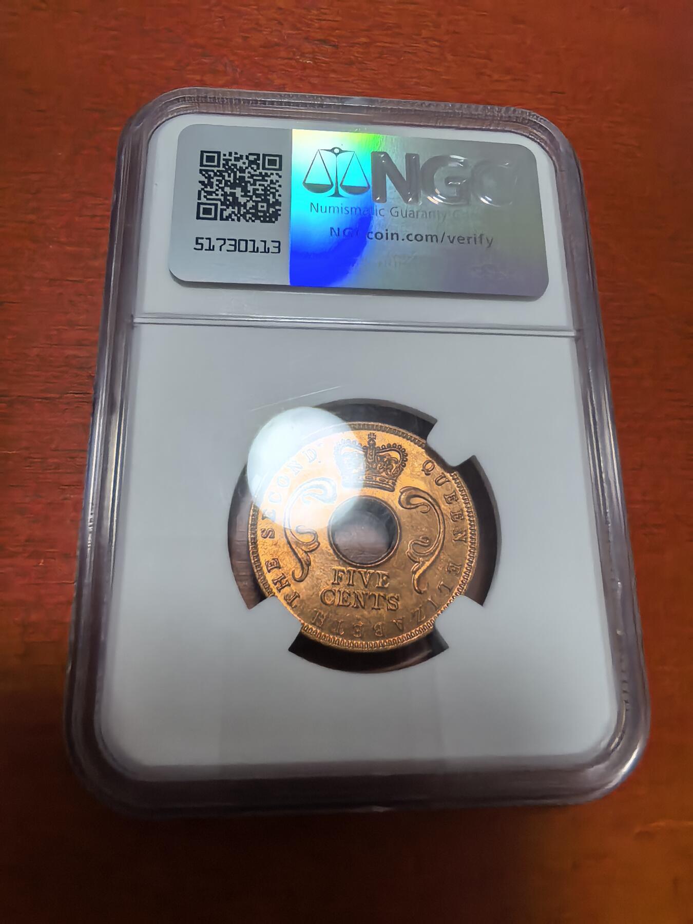 长老汇蛇年精选第四十二场拍卖 1956东非5分中空铜币，NGC MS65RD