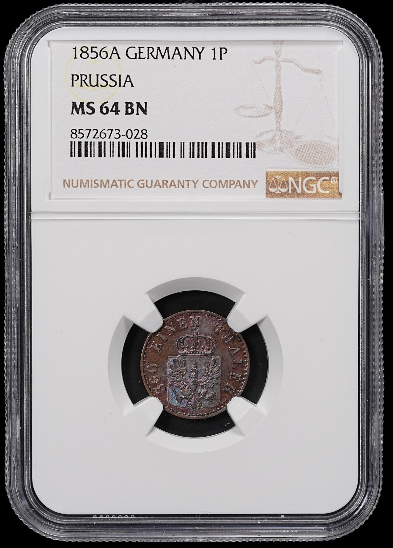 修遠堂世界钱币第八十二期 NGC MS64BN 1856年普鲁士1芬尼铜币