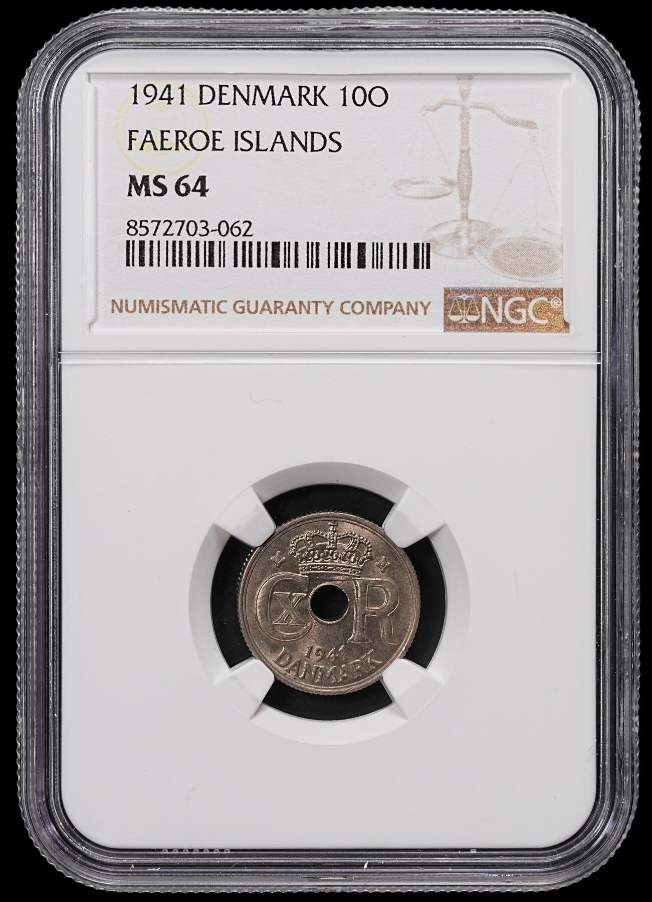 修遠堂世界钱币第八十二期 NGC MS64 1941年法罗群岛10欧尔 亚军分