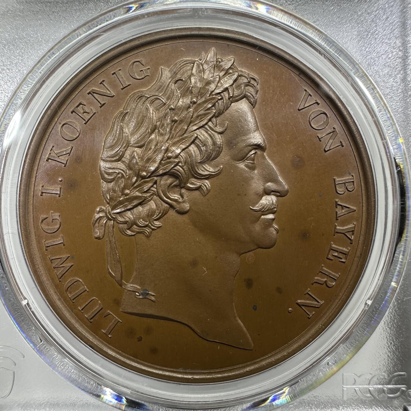 1888德国巴伐利亚路德维希百年诞辰纪念铜章PCGS MS64
