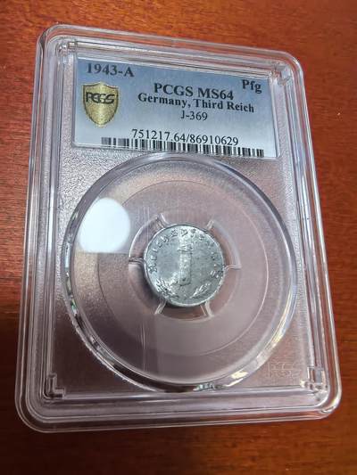长老汇蛇年精选第四十二场拍卖 - 1943德国第三帝国1芬尼锌币，PCGS MS64，更高1枚