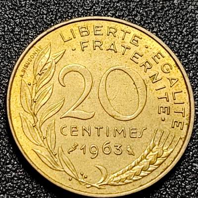 泉币菌-第101场-精品福利场 - 法国1963年20生丁铜币 玛丽安娜 入欧前末版 绝版