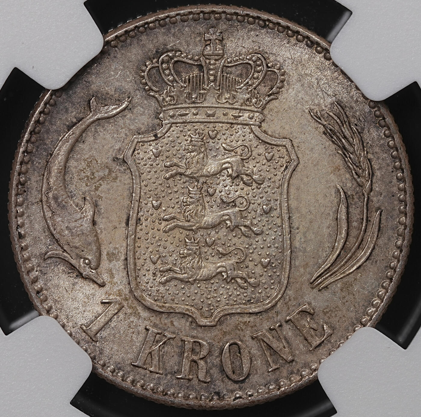 修遠堂世界钱币第八十二期 NGC MS62 1916年丹麦海豚1克朗银币
