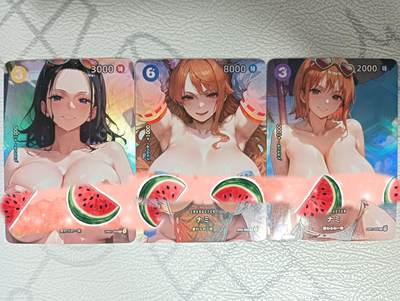 花开卡拍第36期（8月31号周日截拍，品控勿拍!!!拍品不寄存，运费5元，自制卡难免瑕疵，可能存在轻微撞角爆边等出厂瑕疵，品控介意勿拍！） - 动漫美女卡牌 OP女主娜美＆罗宾大雷篇 一组3张折光彩闪