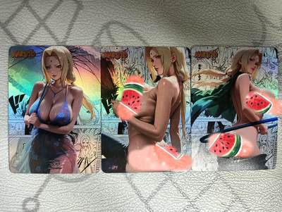 花开卡拍第36期（8月31号周日截拍，品控勿拍!!!拍品不寄存，运费5元，自制卡难免瑕疵，可能存在轻微撞角爆边等出厂瑕疵，品控介意勿拍！） - 火影玫瑰  漫画女主 纲手大雷篇 一组3张 折光彩闪工艺