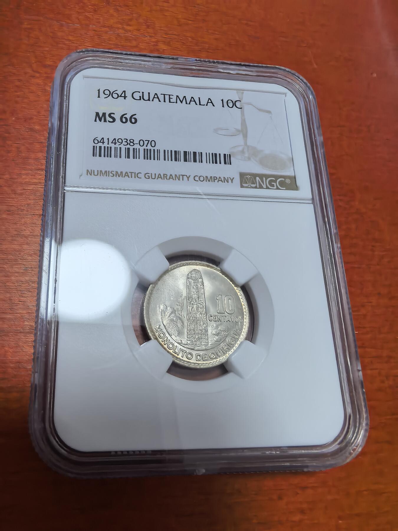 长老汇蛇年精选第四十二场拍卖 1964 危地马拉10分银币，NGC MS66分，超高分，特年