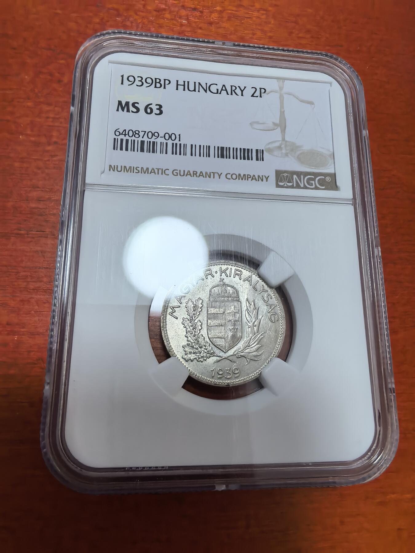 长老汇蛇年精选第四十二场拍卖 1939BP匈牙利2潘果银币，NGC MS63分，该币NGC标注有错，应该是1潘果