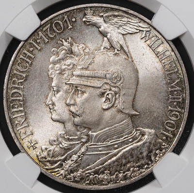 修遠堂世界钱币第八十二期 - NGC MS65 1901年普鲁士建国200周年5马克大银币 五彩包浆
