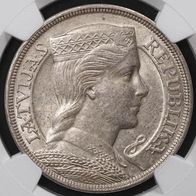 修遠堂世界钱币第八十二期 - NGC MS61 1929年拉脱维亚5L大银币