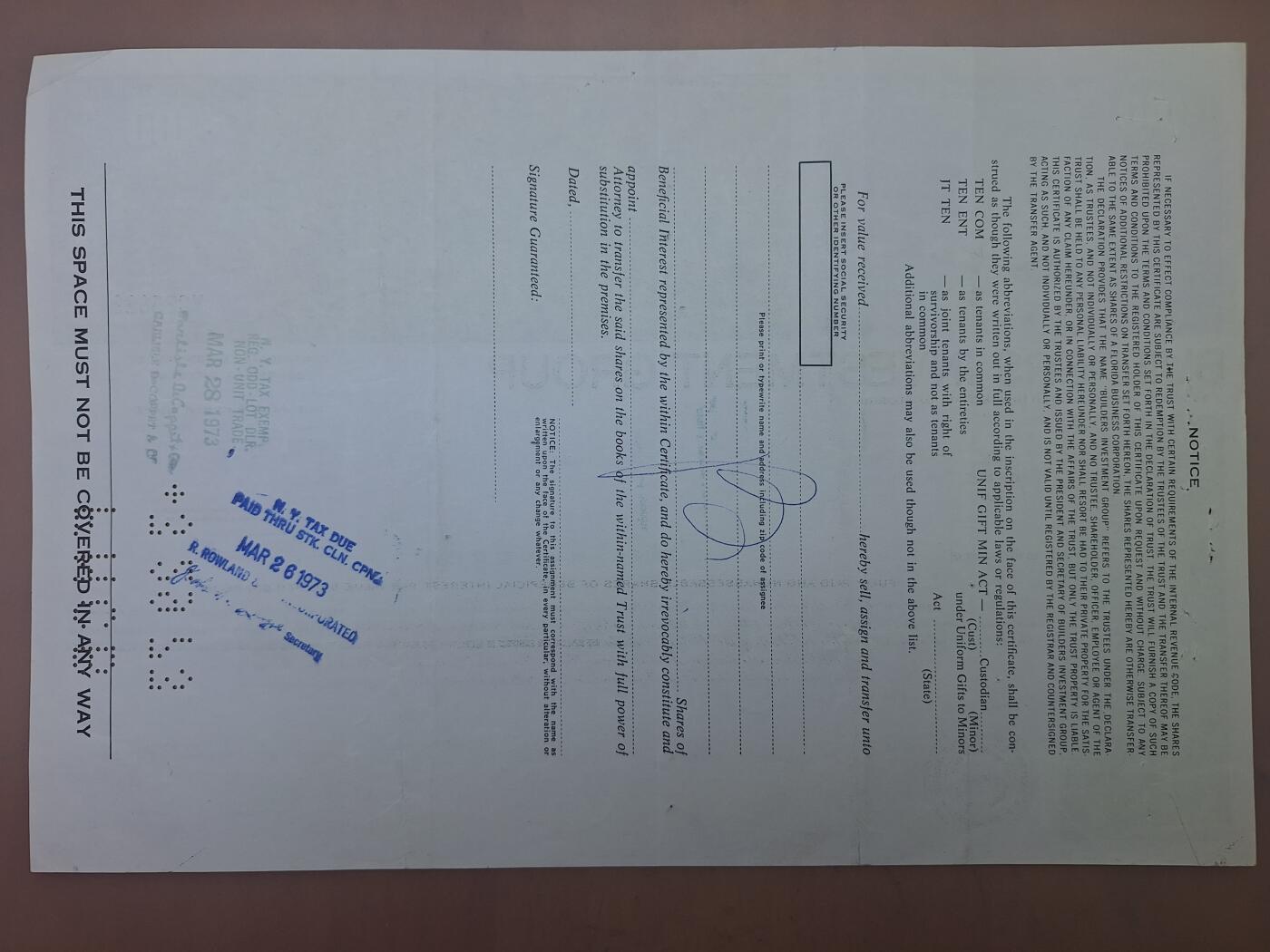 狮子猫股票债券纸品第二期 美国1972年佛罗里达州建筑投资集团（绿） 号码25821