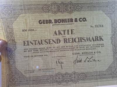 狮子猫股票债券纸品第二期 - 德国1939年伯勒兄弟股份公司1000马克债券 号码31764