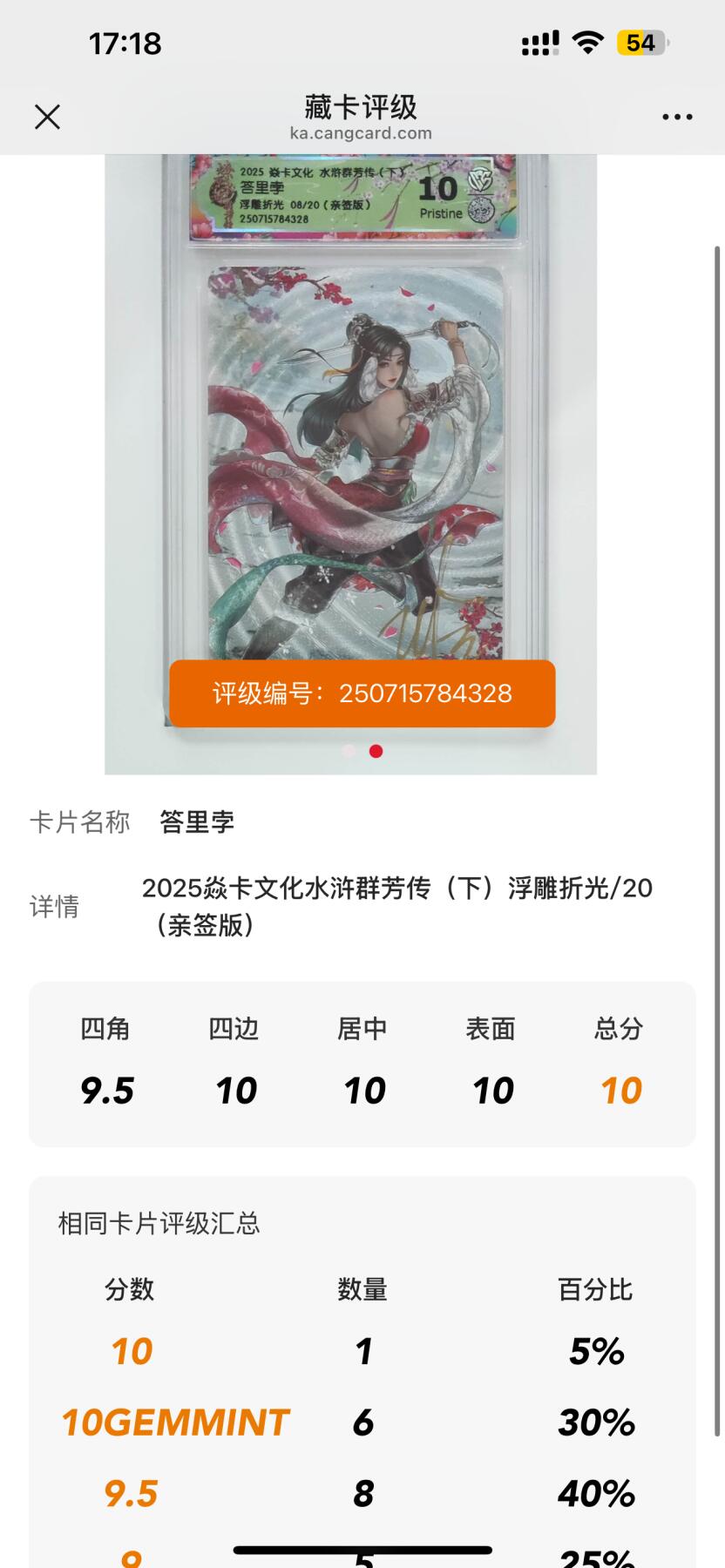 清风卡拍第九期(燎原卡牌为主) (亲签最高分唯一)焱卡文化 水浒群芳传下 玲姐 答里孛 08/20编10P