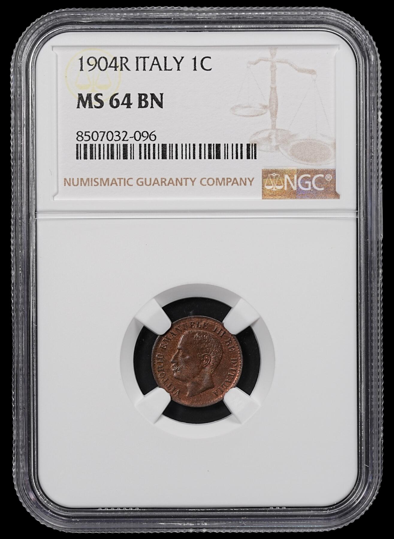 修遠堂世界钱币第八十二期 NGC MS64BN 1904年意大利1分铜币