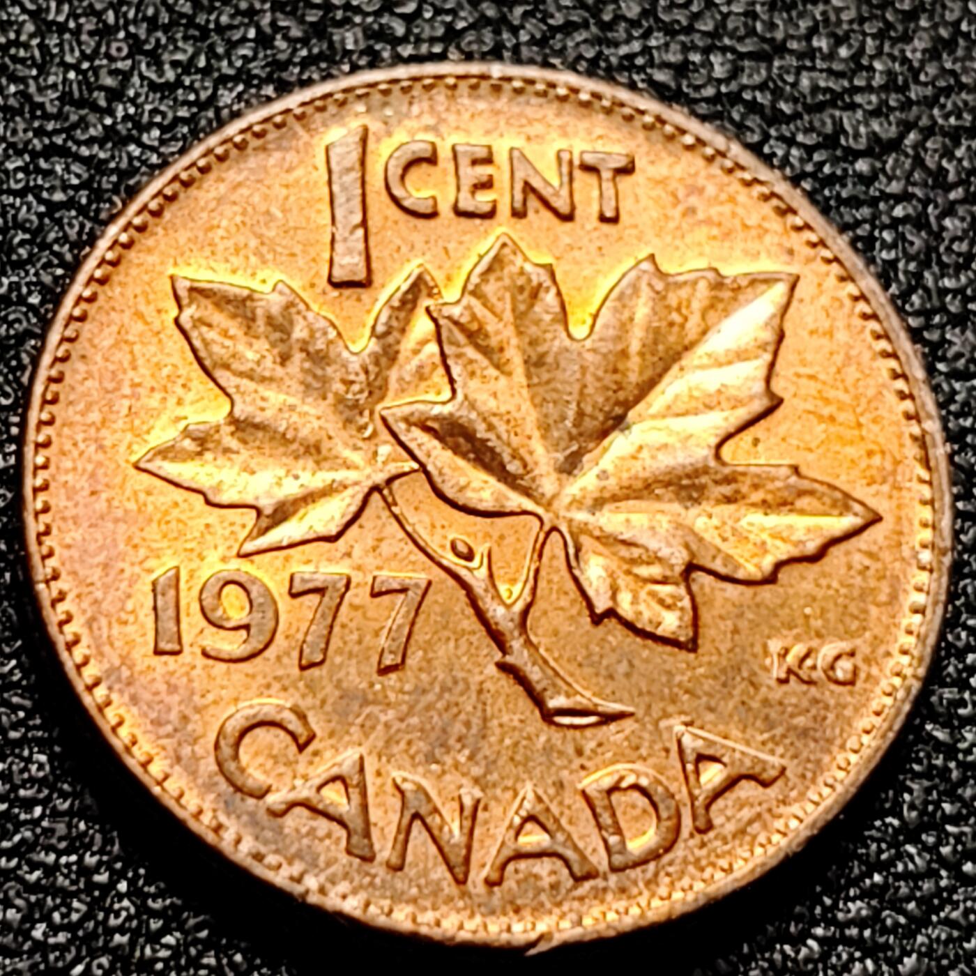 泉币菌-第101场-精品福利场 原铜光UNC 加拿大早期 1977年1分铜币 伊丽莎白二世 袖珍币