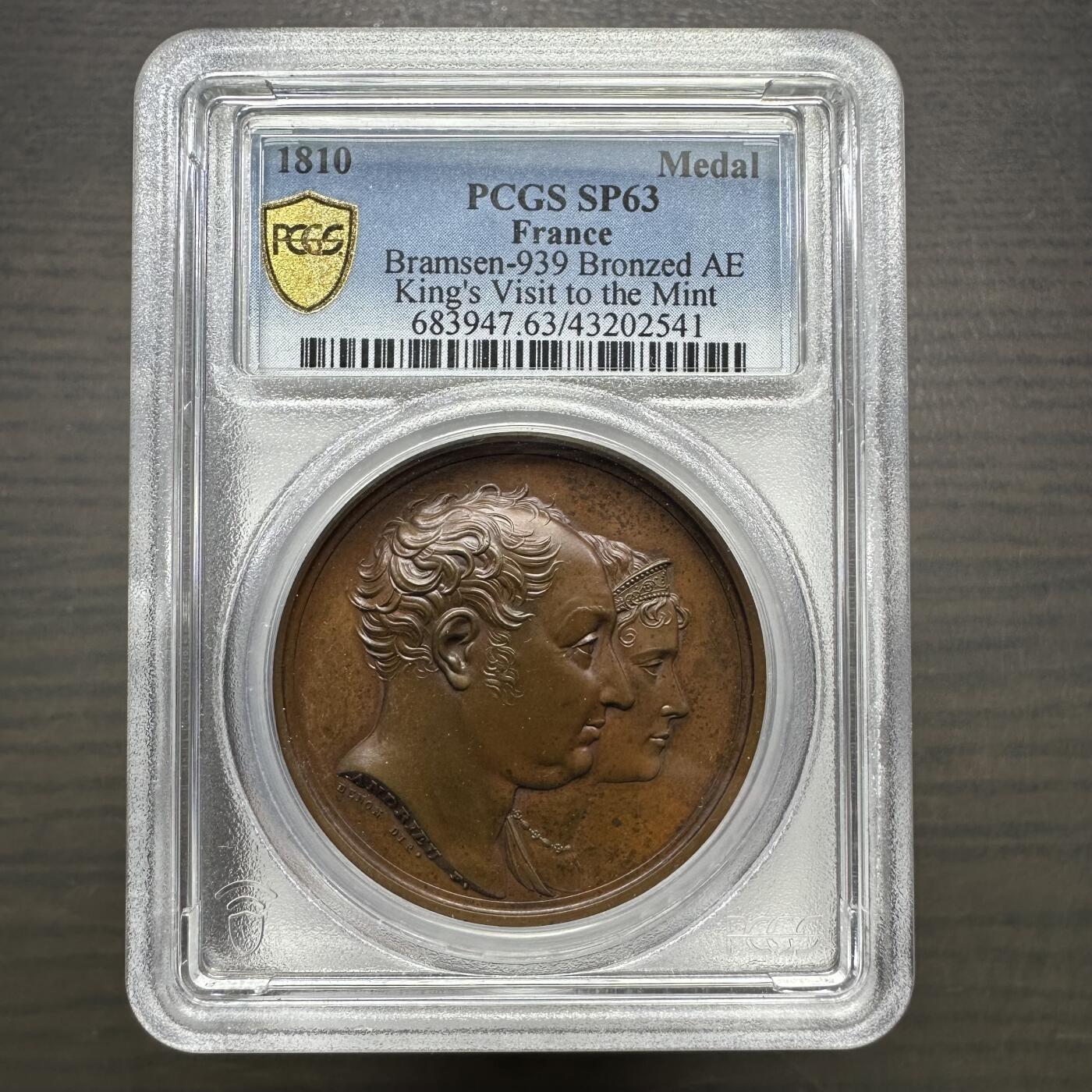 1810巴伐利亚国王马克西米连访问造币厂铜章SP63 PCGS