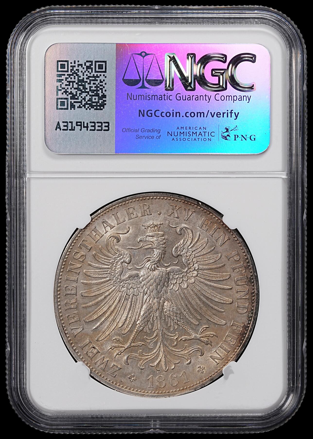 修遠堂世界钱币第八十二期 NGC MS61 1861年法兰克福少女2泰勒大银币