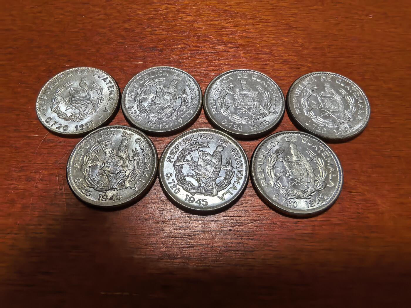 长老汇蛇年精选第四十二场拍卖 1945+1961危地马拉5分银币，7枚，原光