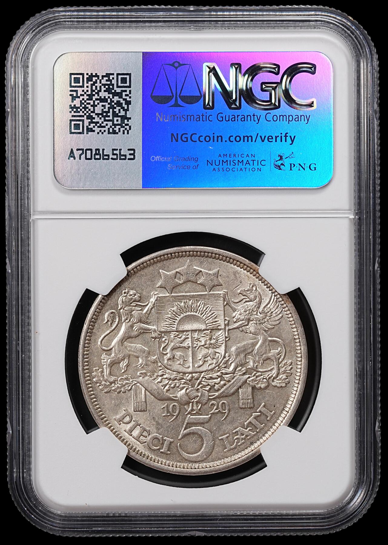 修遠堂世界钱币第八十二期 NGC MS61 1929年拉脱维亚5L大银币