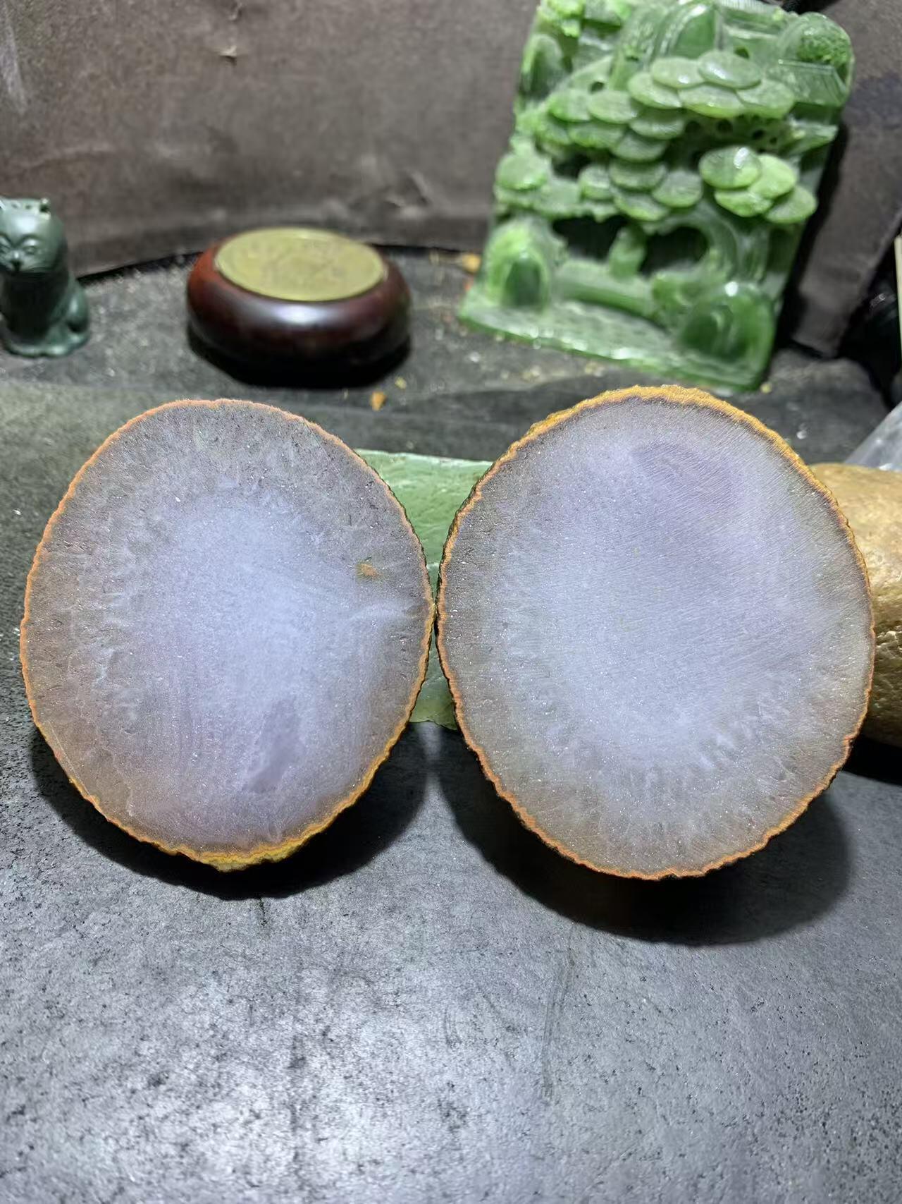 精美亚光原皮高玉化满冰飘冻料战国红玛瑙对切原石大摆件一对