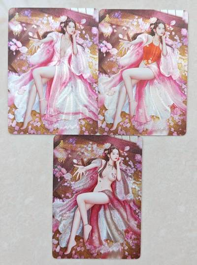 花开卡拍第36期（8月31号周日截拍，品控勿拍!!!拍品不寄存，运费5元，自制卡难免瑕疵，可能存在轻微撞角爆边等出厂瑕疵，品控介意勿拍！） - 焱卡 如梦令红楼 秦可卿 粗闪渐变3张
