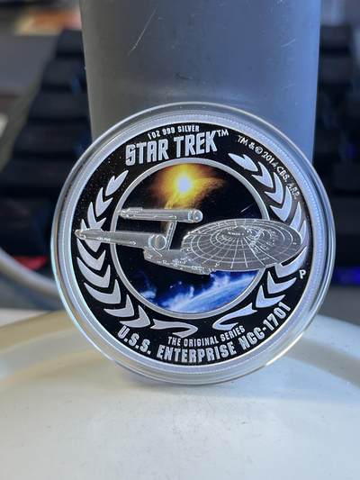 第174期拍卖【长期征集拍品】 - 图瓦卢2015年电影星际迷航航天飞船彩色银币，999银，发行6500枚