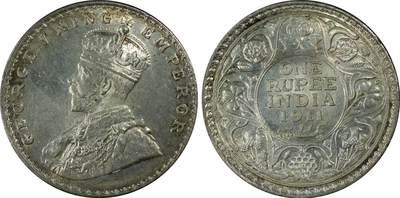 万国钱币拍卖第052期 - PCGS MS63 1911年英属印度乔治五世1卢比银币 著名的猪卢比 原味香槟环彩包浆极美