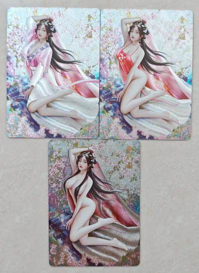 花开卡拍第36期（8月31号周日截拍，品控勿拍!!!拍品不寄存，运费5元，自制卡难免瑕疵，可能存在轻微撞角爆边等出厂瑕疵，品控介意勿拍！） - 焱卡 如梦令红楼 贾巧姐 粗闪渐变3张