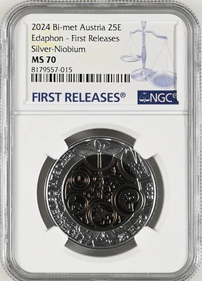 S&S Numismatic世界钱币-拍卖 第114期  - 获奖币*奥地利2024年 土壤微生物 25欧元银+铌双色纪念币 NGC MS70首期蓝标，盒证齐全