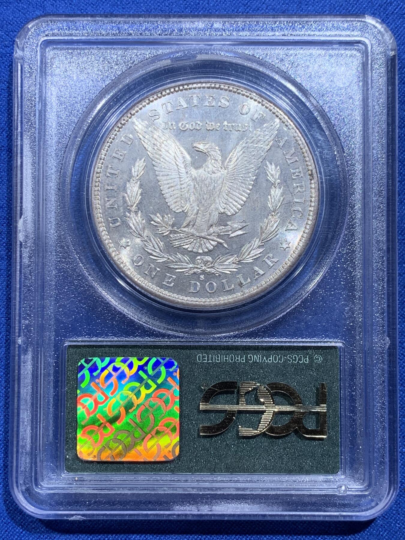 《竞宝斋》第414场 周日，周一，2场连拍 （全场包邮） PCGS MS64 美国 1881-S 摩根 1美元银币 老绿盒 低评了