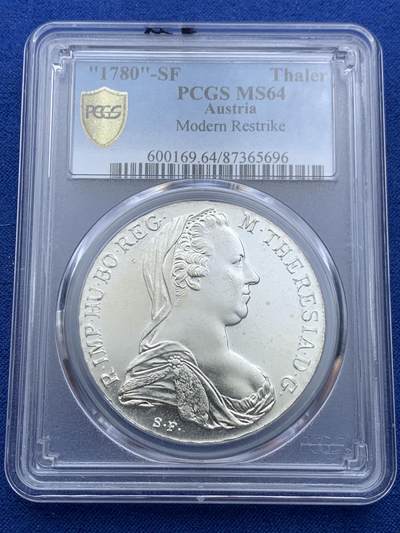 《竞宝斋》第414场 周日，周一，2场连拍 （全场包邮） - PCGS MS64 奥地利 大奶妈银币 泰勒 后铸 底板光洁 转光明显