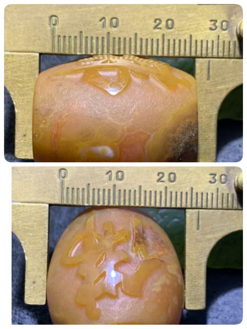精美亚光风化纹冰飘黄冻料战国红玛瑙手工雕刻佛字大桶珠一颗！