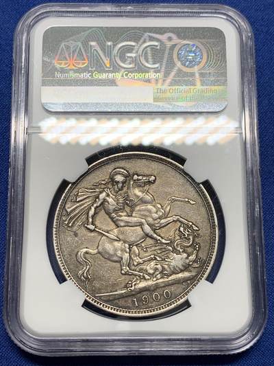 NGC AU53 英国1900年维多利亚1克朗批纱马剑银币