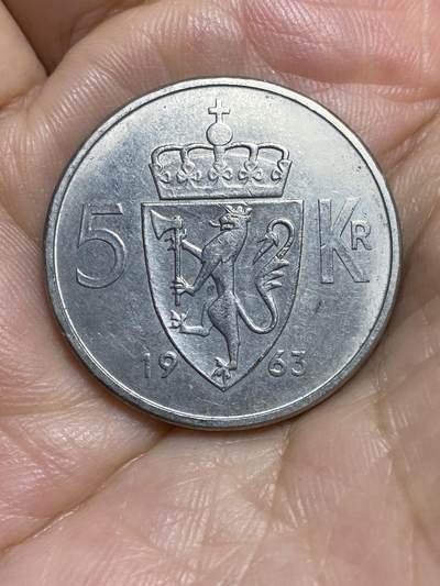 2025年第八十四场(总第一百一十场）外国好品散币(免佣金) - 挪威🇳🇴1963年5克朗(奥拉夫五世时期，第一套最大面值)