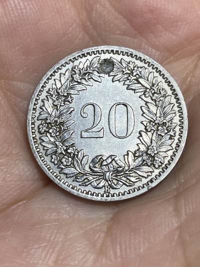 2025年第八十四场(总第一百一十场）外国好品散币(免佣金) - 好品早期年份–瑞士🇨🇭1891年20分(老打孔未透，B标伯尔尼造)