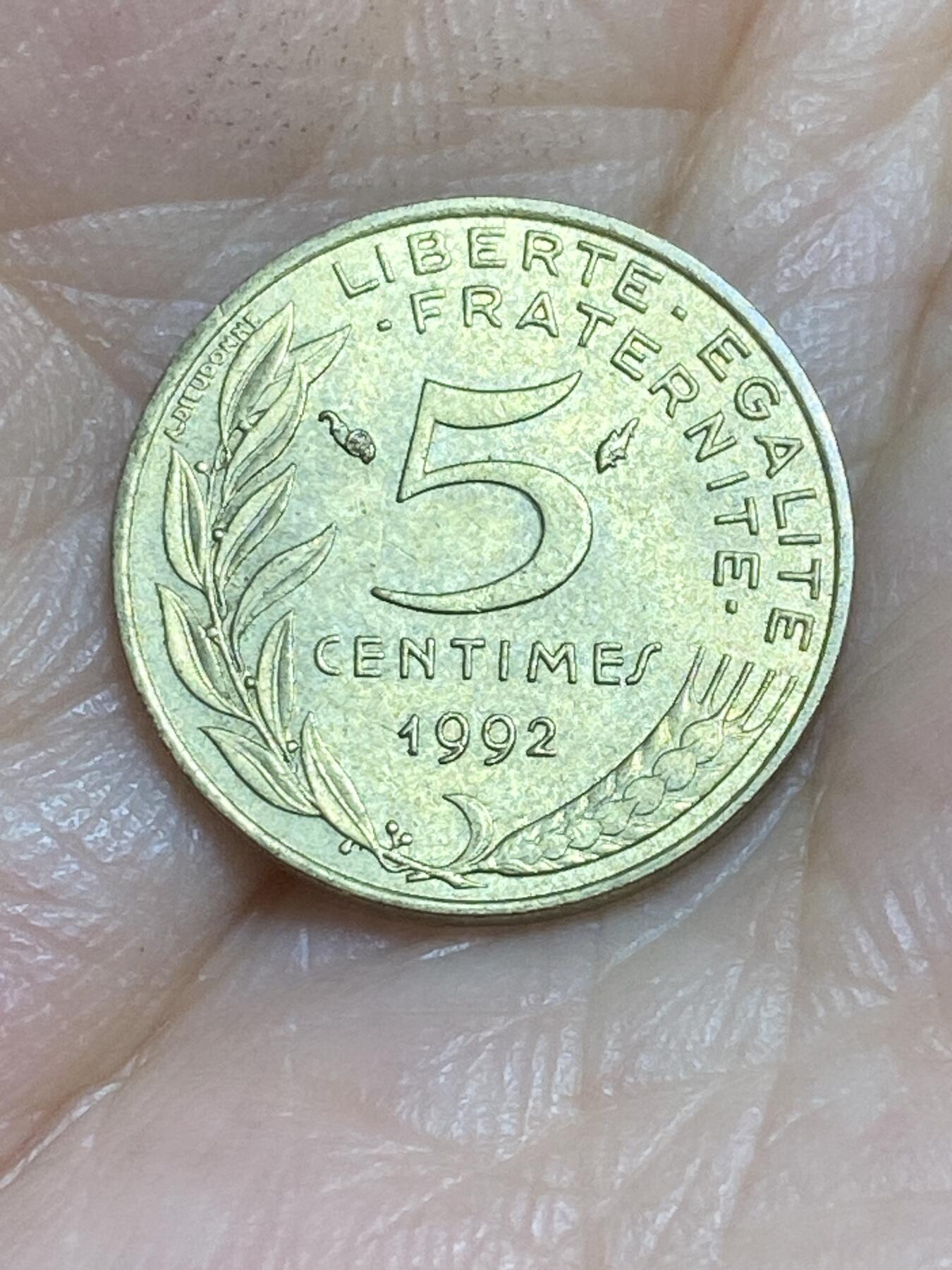 2025年第八十四场(总第一百一十场）外国好品散币(免佣金) 原光好品–法国🇫🇷1992年5生丁(丰饶角加海豚标)