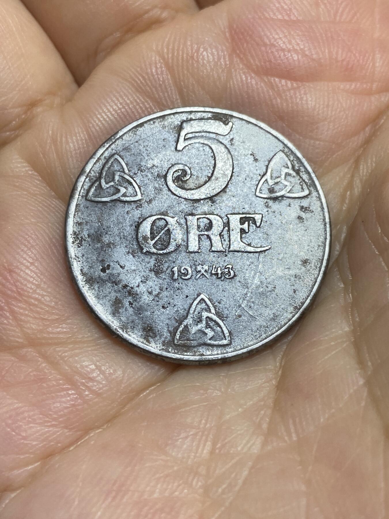 2025年第八十四场(总第一百一十场）外国好品散币(免佣金) 挪威🇳🇴1943年5欧尔铁币(哈康七世，二战德国占领时期)